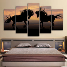 Load image into Gallery viewer, HD Printed 5 Piece Canvas Art Galloping Black Horses Painting Shadow Wall Pictures for Living Room Decor Free Shipping NY-7111B
