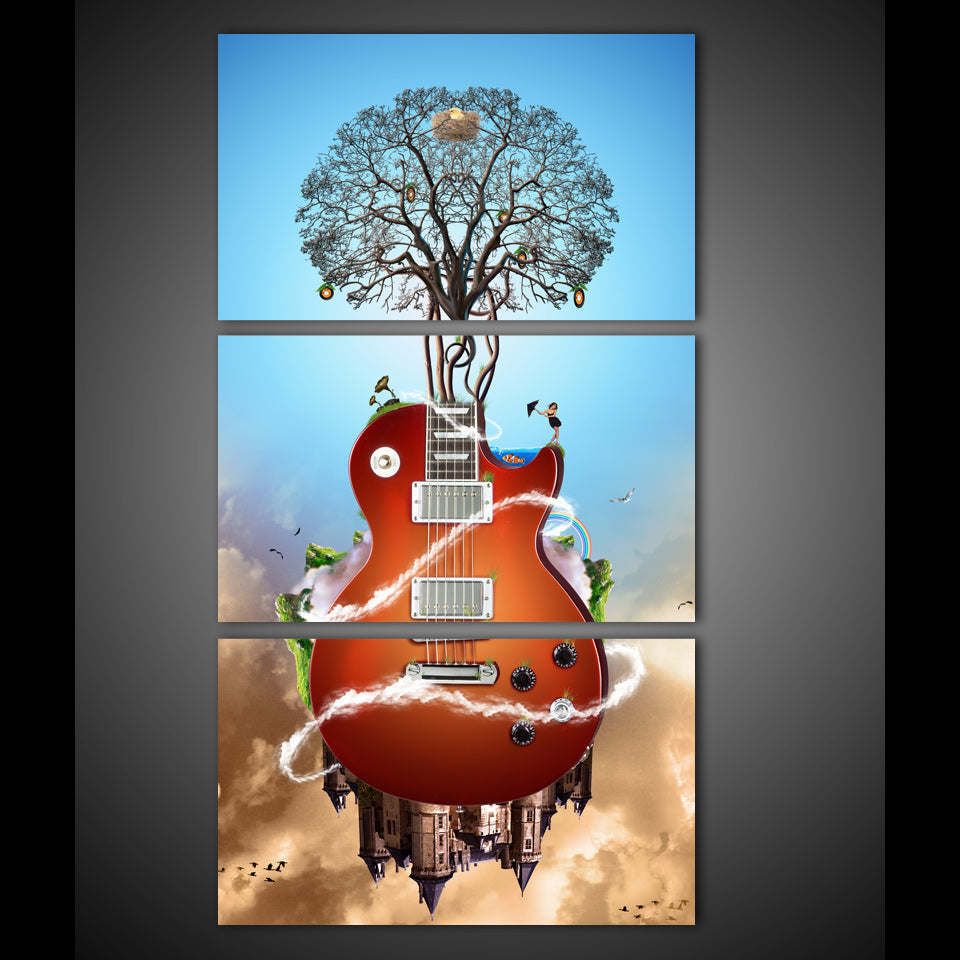 HD Printed 3 Piece Canvas Art Music Guitar Painting Abstract Tree Wall Pictures for Living Room Free Shipping NY-7025B