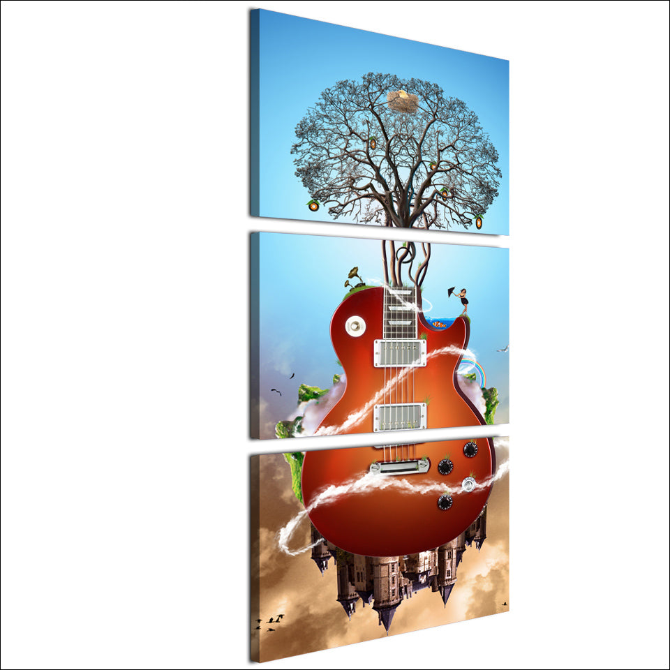 HD Printed 3 Piece Canvas Art Music Guitar Painting Abstract Tree Wall Pictures for Living Room Free Shipping NY-7025B