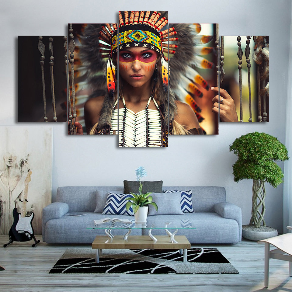 HD printed 5 piece canvas art Abstract Indian girl painting wall pictures for living room modern free shipping/ny-6070A