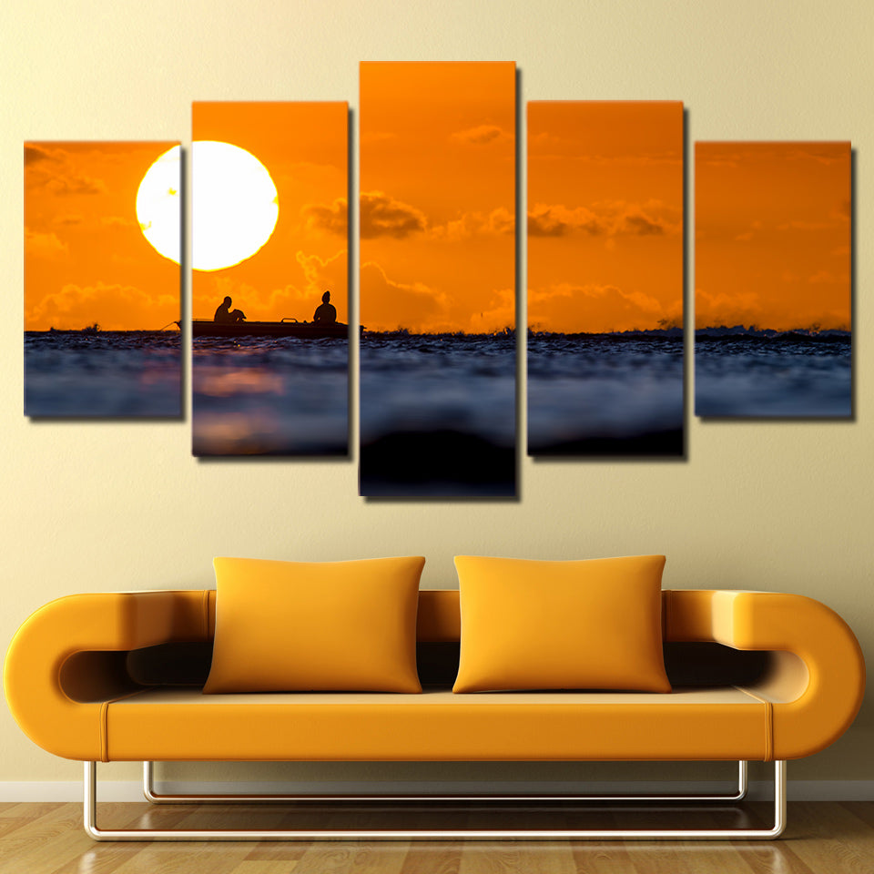 HD Printed 5 Piece Canvas Art Sunset Sun Painting Framed Modular Seascape Wall Pictures Home Decor Free Shipping CU-2411C
