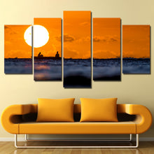 Load image into Gallery viewer, HD Printed 5 Piece Canvas Art Sunset Sun Painting Framed Modular Seascape Wall Pictures Home Decor Free Shipping CU-2411C
