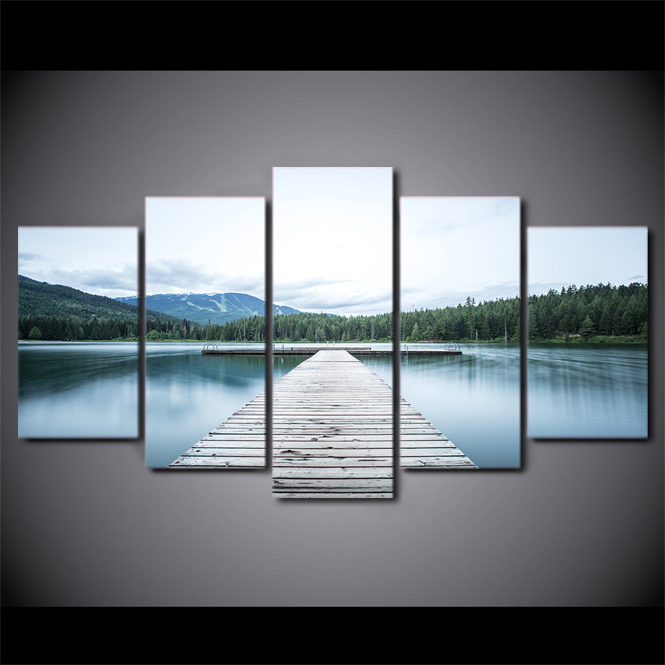 HD Printed 5 Piece Canvas Art Lake Bridge Painting Forest Landscape Canvas Prints Decoration Picture Free Shipping NY-7008C