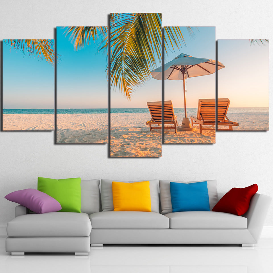 HD Printed 5 Piece Canvas Art Summer Beach Painting Seascape Wall Pictures Decor Framed Painting Free Shipping CU-2402C