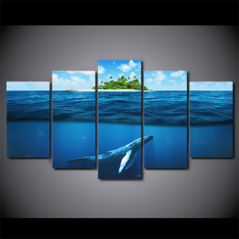 HD printed 5 piece Canvas Art Blue Deep Ocean Swimming Fish Painting Wall Picture Decorations Living Room Free Shipping CU-2272C