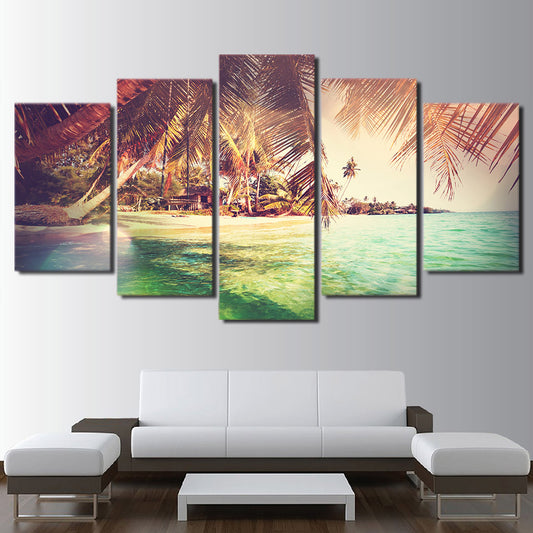 wall art canvas painting 5 piece HD print Island posters and prints framed modular Palm trees canvas art home decor CU-2186B