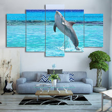 Load image into Gallery viewer, HD printed 5 piece Canvas Art Blue Deep Pool Jumping Dolphin Painting Wall Decorations Living Room Free Shipping CU-2271B
