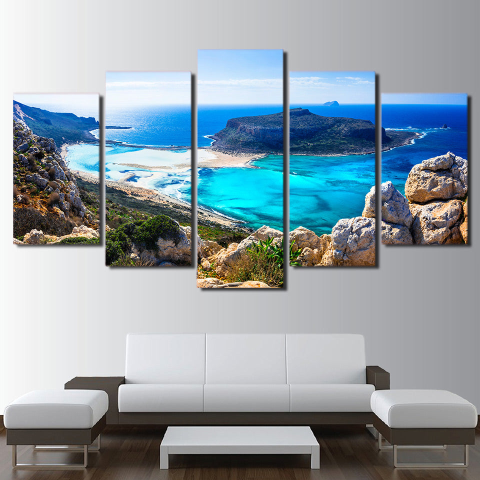 HD Printed 5 Piece Canvas Art Blue Sea Beach Painting Seascape Wall Pictures Decor Framed Painting Free Shipping CU-2471C