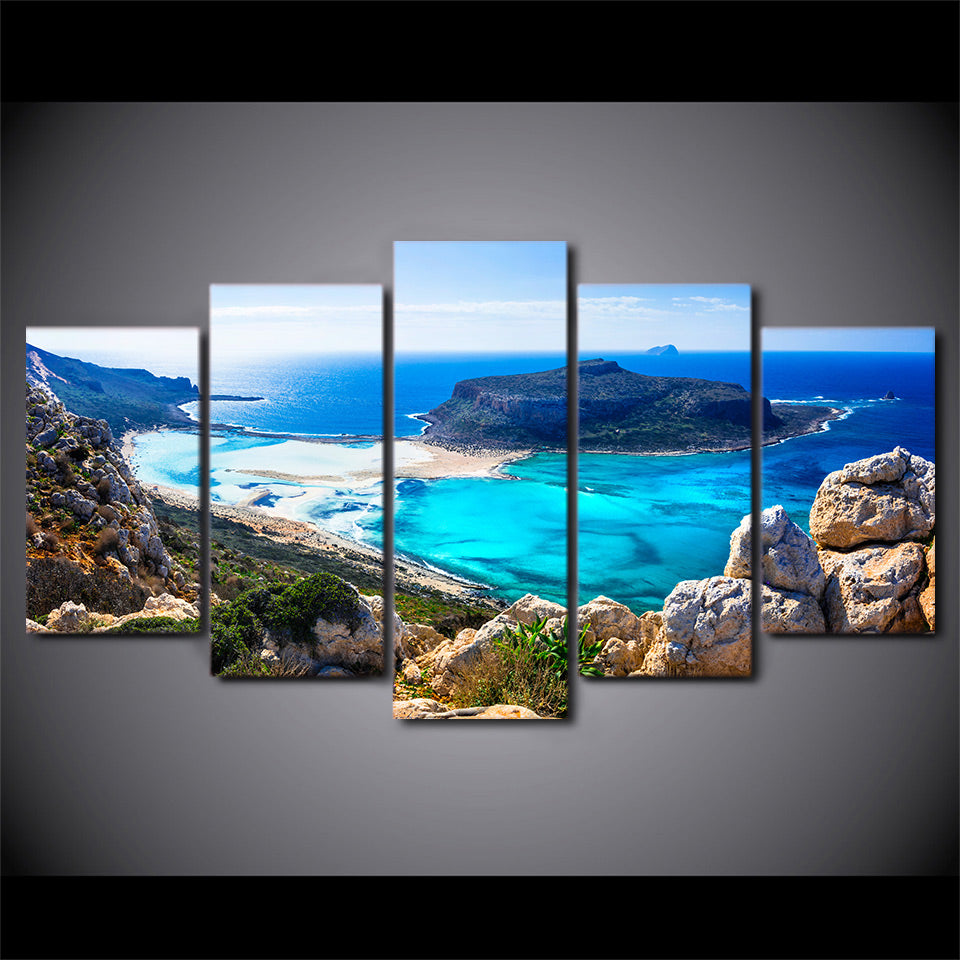 HD Printed 5 Piece Canvas Art Blue Sea Beach Painting Seascape Wall Pictures Decor Framed Painting Free Shipping CU-2471C