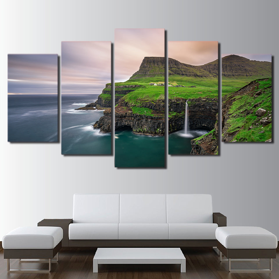 HD Printed 5 Piece Canvas Art Natural Sea Bay Painting Seascape Wall Pictures Decor Framed Painting Free Shipping CU-2474C