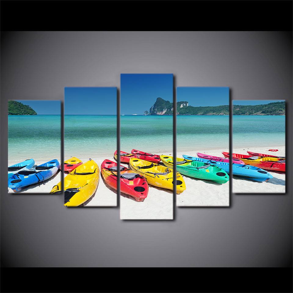 HD Printed 5 Piece Canvas Art  Sea Beach Boats Painting Seascape Wall Pictures for Living Room Modern Free Shipping CU-2270C