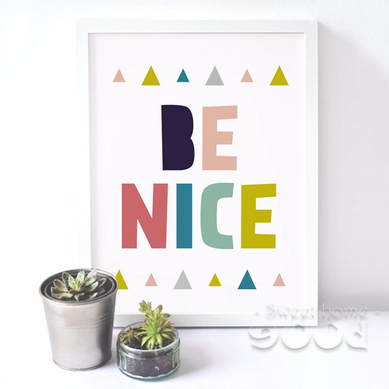 Quote "Be nice" Canvas Art Print Painting Poster, Wall Pictures For Home Decoration, Frame not include FA031