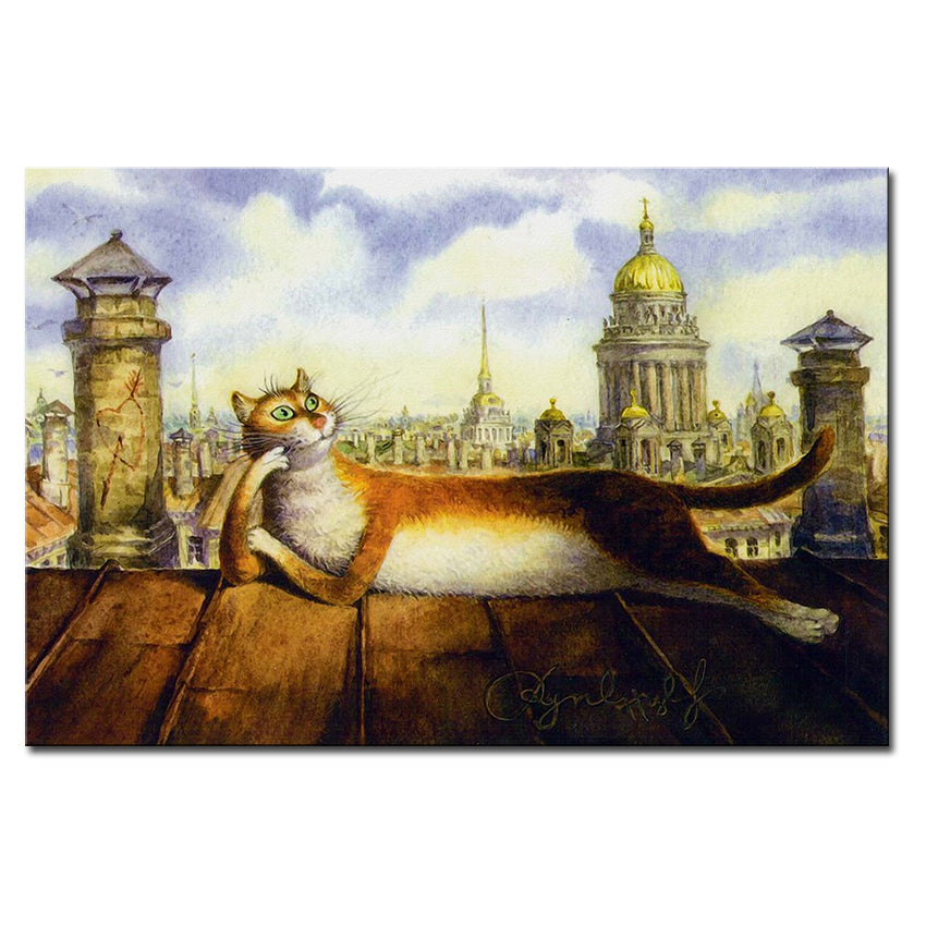 Vladimir Rumyantsev sleeping on the wall cat world oil painting wall Art Picture Paint on Canvas Prints wall painting no framed