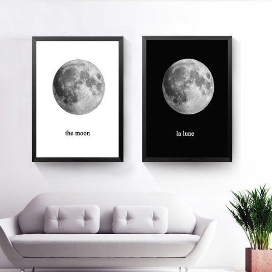 The Planet Canvas Art Print Poster, Black White Wall Picture for Home Decoration, Moon La Lune Print Art Wall Poster HD2208