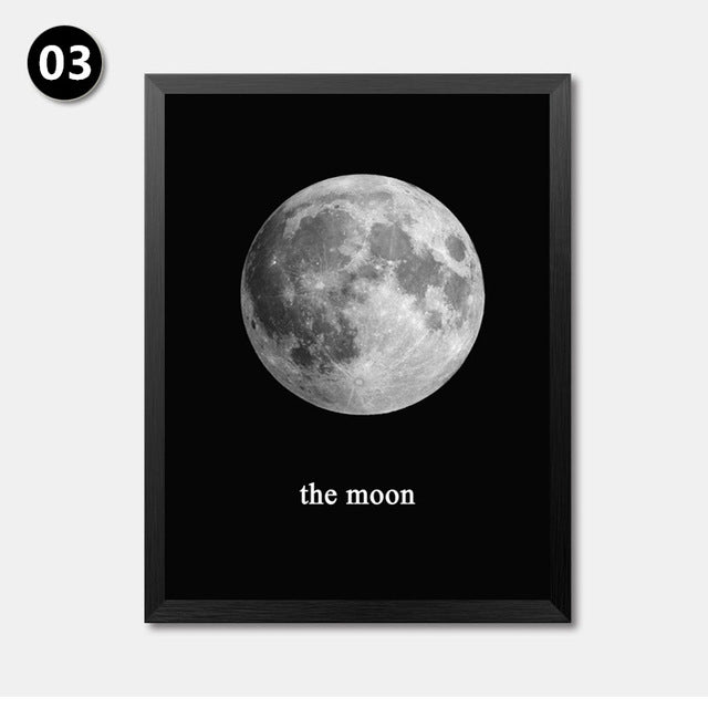 The Planet Canvas Art Print Poster, Black White Wall Picture for Home Decoration, Moon La Lune Print Art Wall Poster HD2208