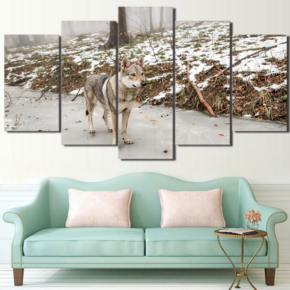 wall art canvas painting 5 piece HD print Forest Grey Wolf posters and prints framed modular canvas art home decor CU-2209C