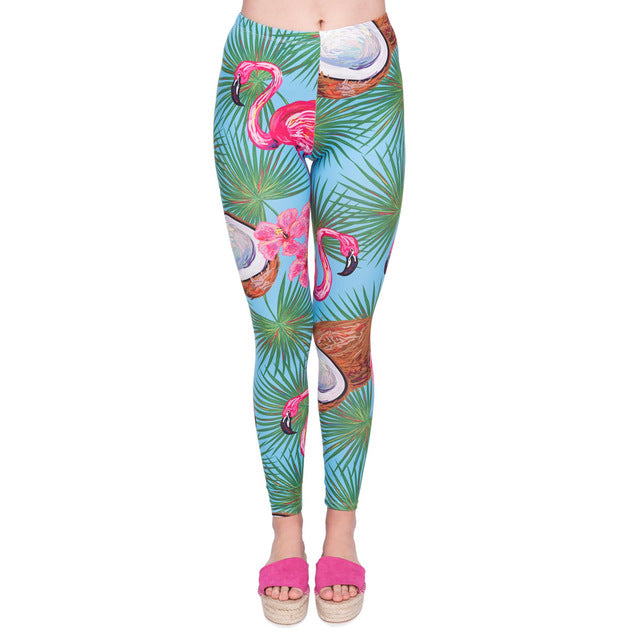 Women Legging Coconut Flamingo Printing Leggings Fashion Slim High Waist Woman Pants