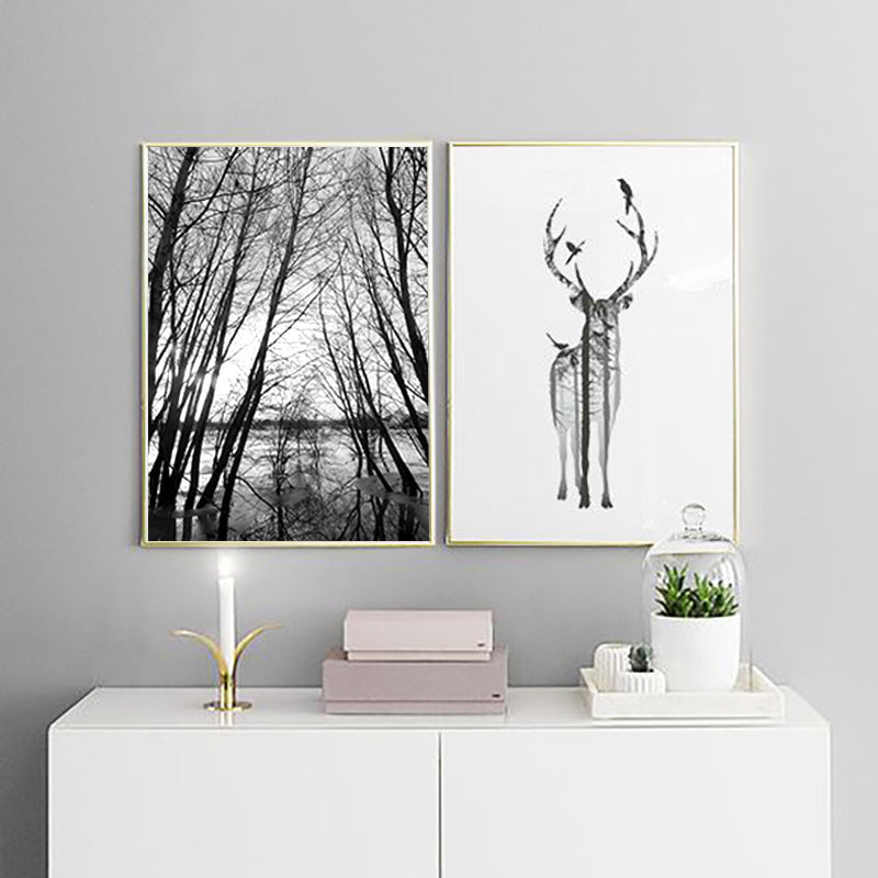 Nordic Style Forest Canvas Art Print Painting Poster, Deer Wall Pictures for Home Decoration, Wall Decor BW001