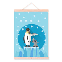 Load image into Gallery viewer, Nordic Kawaii Animal Penguin Family A4 Wooden Framed Poster Canvas Painting Modern Living Room Home Deco Wall Art Picture Scroll

