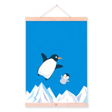 Load image into Gallery viewer, Nordic Kawaii Animal Penguin Family A4 Wooden Framed Poster Canvas Painting Modern Living Room Home Deco Wall Art Picture Scroll
