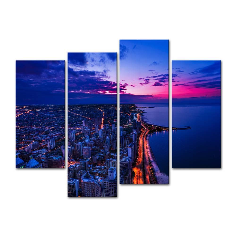 BANMU Chicago Skyline City Skyline At Michigan 4 Pieces Panel Paintings Modern Giclee Artwork The Picture For  Decoration