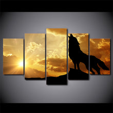 Load image into Gallery viewer, 5 piece HD print Howling Wolf in Sunset canvas painting Framed posters and prints modular picture free shipping CU-2499C
