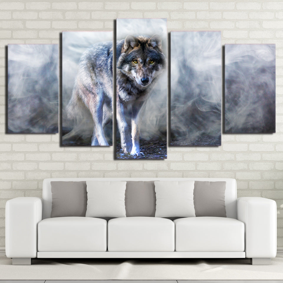 HD Printed 5 Piece Canvas Art Wolf Painting White Smoke Modular Wall Pictures for Living Room Modern Free Shipping CU-2428B