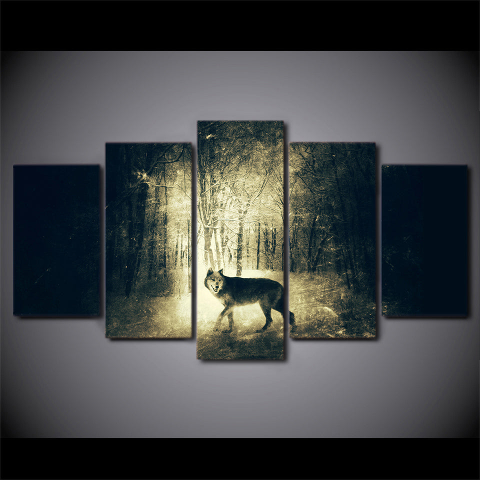 HD printed 5 piece canvas art wolf in Light and shadow painting wall pictures for living room modern free shipping CU-2429A
