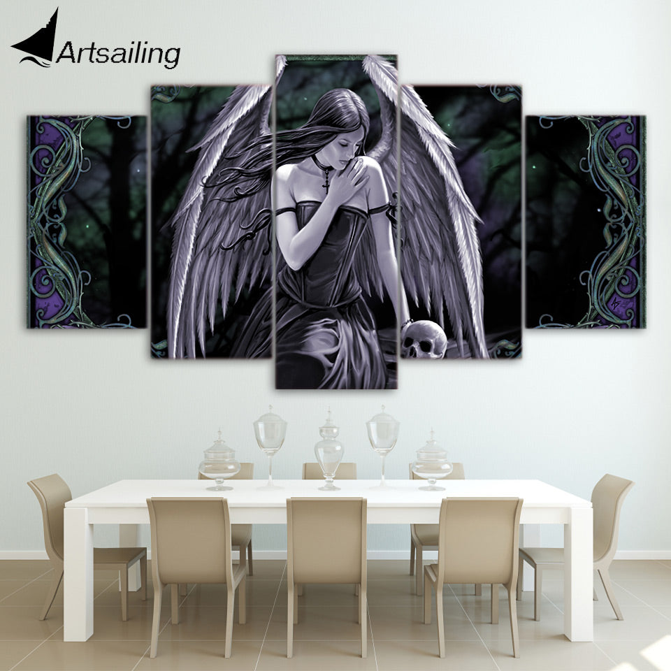 HD Printed Angel Girl with wings skull Painting Canvas Print room decor print poster picture canvas Free shipping/ny-4210