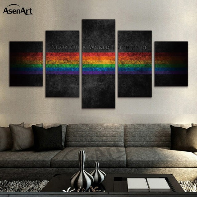 Modern Spray Painting 5 Piece Wall Art Canvas Printing Rainbow Color Picture Framed Paintings Living Room Wall Decoration