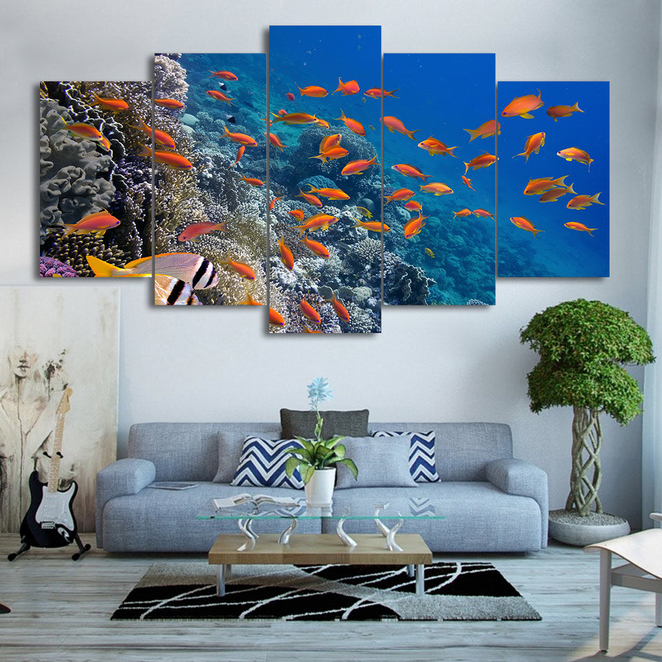 HD printed 5 piece canvas art tropical deep-sea fish wall pictures for living room modern free shipping CU-2516C