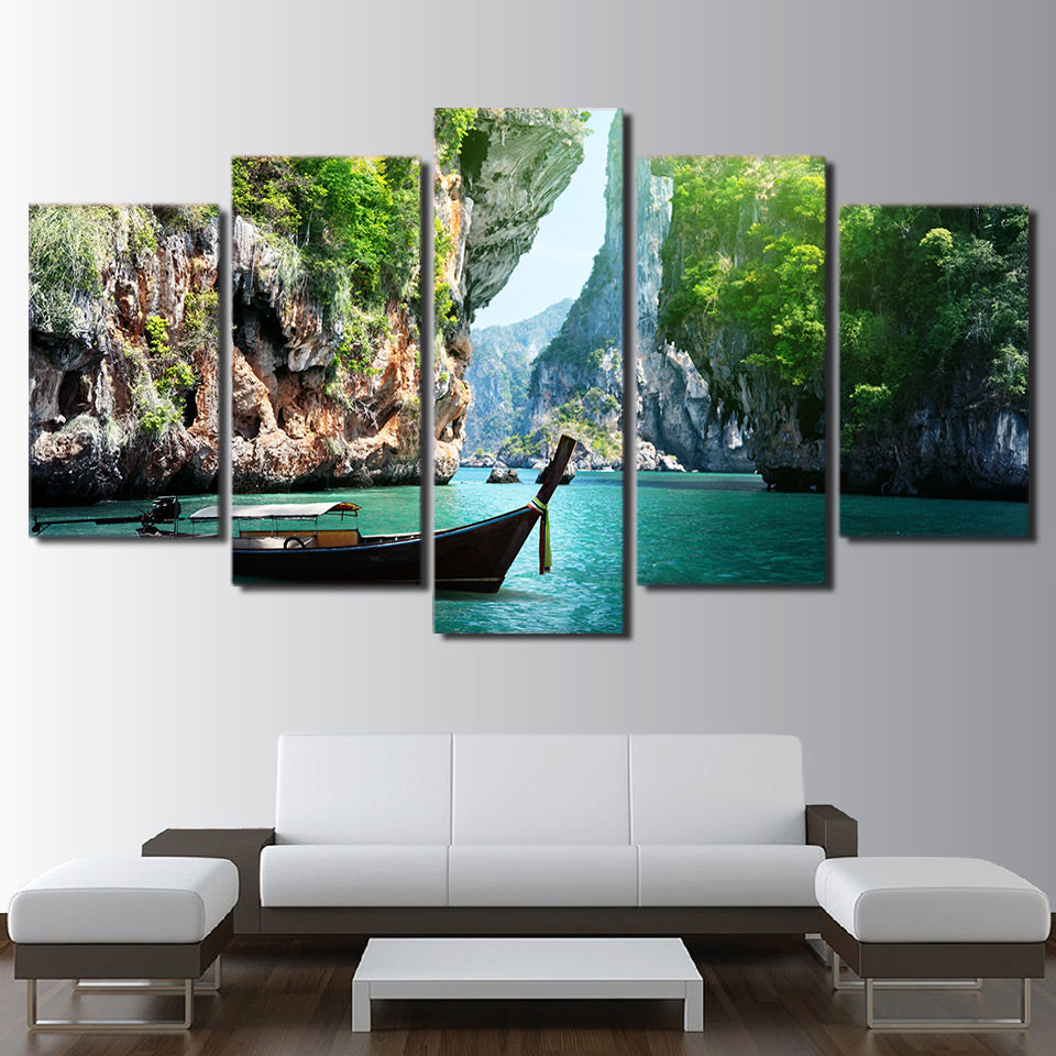 HD Printed 5 Piece Canvas Art Nature Canyon Landscape Painting Wall Pictures for Living Room Boat Poster Free Shipping CU-2534B