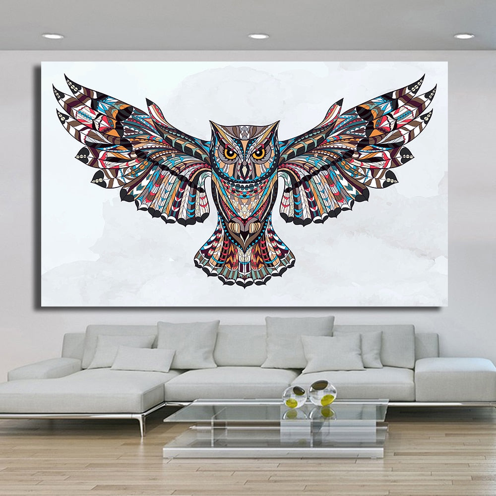 HDARTISAN Home Printed Fly the Wings of the Owl Modern Oil Painting on Canvas Prints Wall Art Pictures for Bedroom Living Room