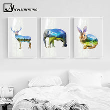 Load image into Gallery viewer, Animal Elephant Rabbit Wall Art Canvas Posters and Prints Abstract Painting Decorative Picture for Living Room Nordic Decoration
