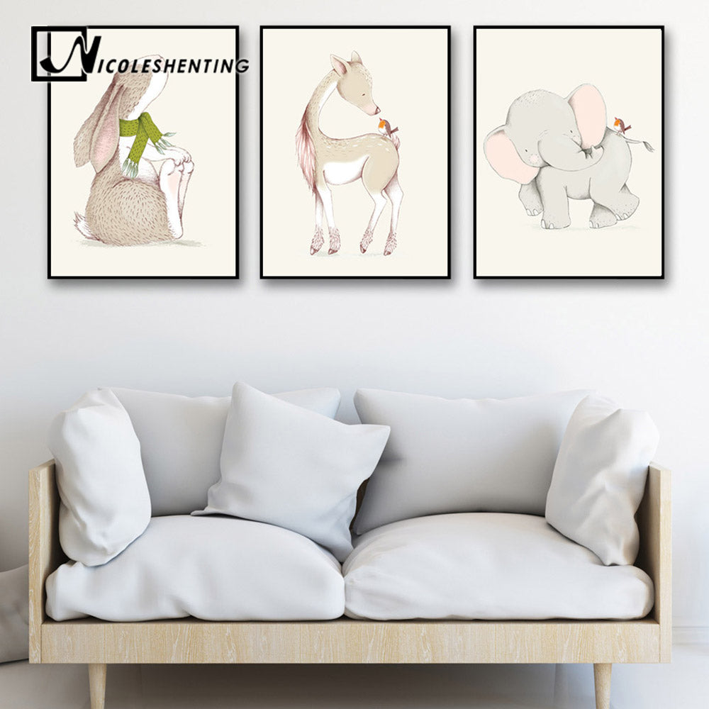 Animal Elephant Rabbit Wall Art Canvas Posters and Prints Canvas Painting Decorative Picture for Kids Room Nordic Decoration