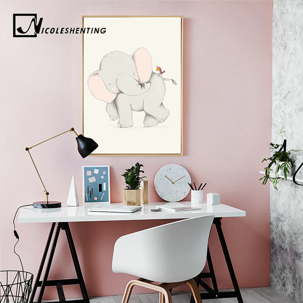 Animal Elephant Rabbit Wall Art Canvas Posters and Prints Canvas Painting Decorative Picture for Kids Room Nordic Decoration