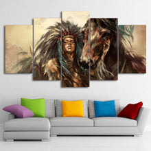 Load image into Gallery viewer, HD printed 5 piece Canvas Art American Indian Girl Painting Horse Wall Pictures for Living Room Decor Free shipping CU-2563B
