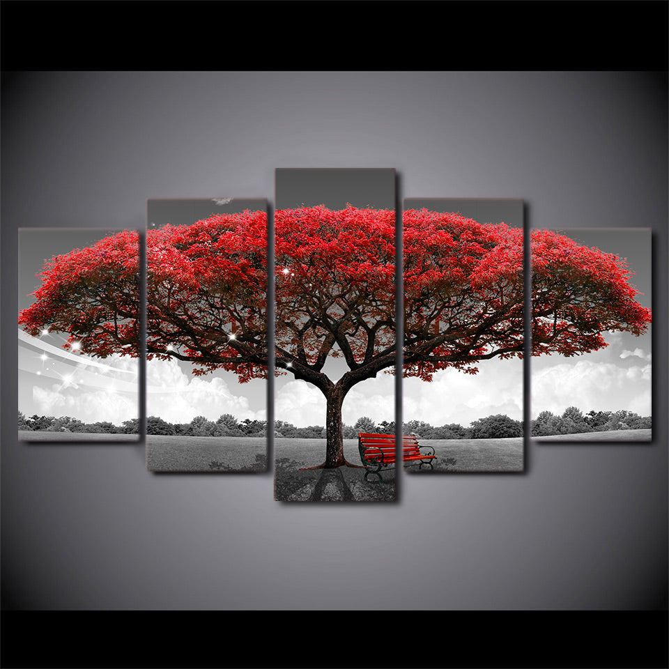 HD printed 5 piece canvas art Black and white Red tree painting wall pictures for living room modern free shipping CU-2572B