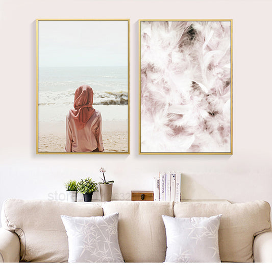 Posters And Prints Nordic Style Poster Pink Landscape Girl Art Print Paintings Cuadros  Life Wall Art Canvas Painting Unframed