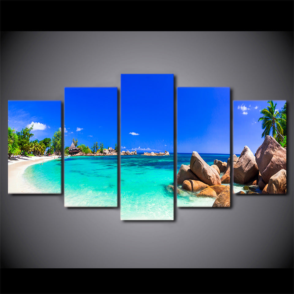 HD Printed 5 Piece Canvas Art Seascape Painting Blue Island Wall Pictures Decor Framed Modular Painting Free Shipping CU-2401C