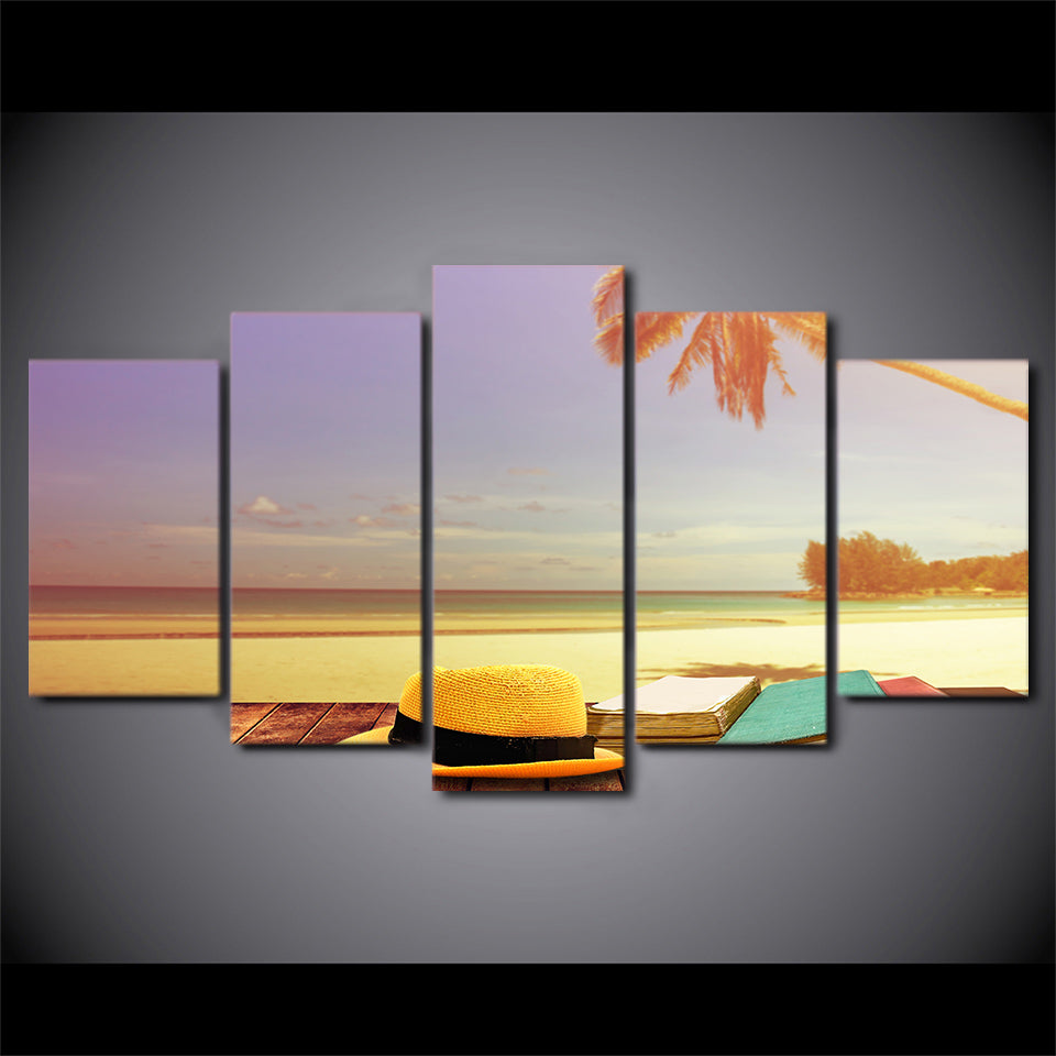 HD Printed 5 Piece Canvas Art Sunset Seascape Painting Wall Pictures for Living Room Beach View Poster Free Shipping CU-2537B