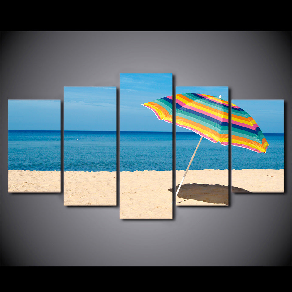 HD Printed 5 Piece Canvas Art Beach Painting Framed Sea Poster Wall Pictures for Living Room Home Deco Free Shipping CU-2404A