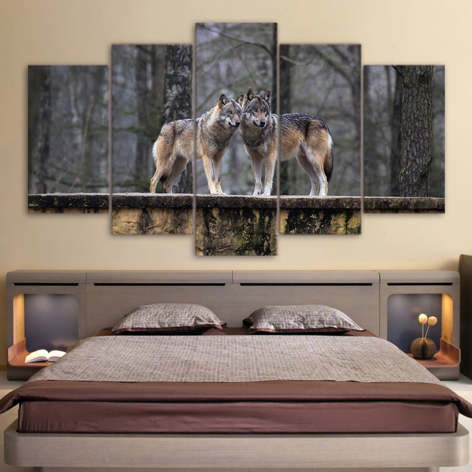 HD Printed 5 Pieces Canvas Art Painting Brown Wolf Couple Poster Wall Pictures for Living Room Home Decor Free Shipping CU-2559C