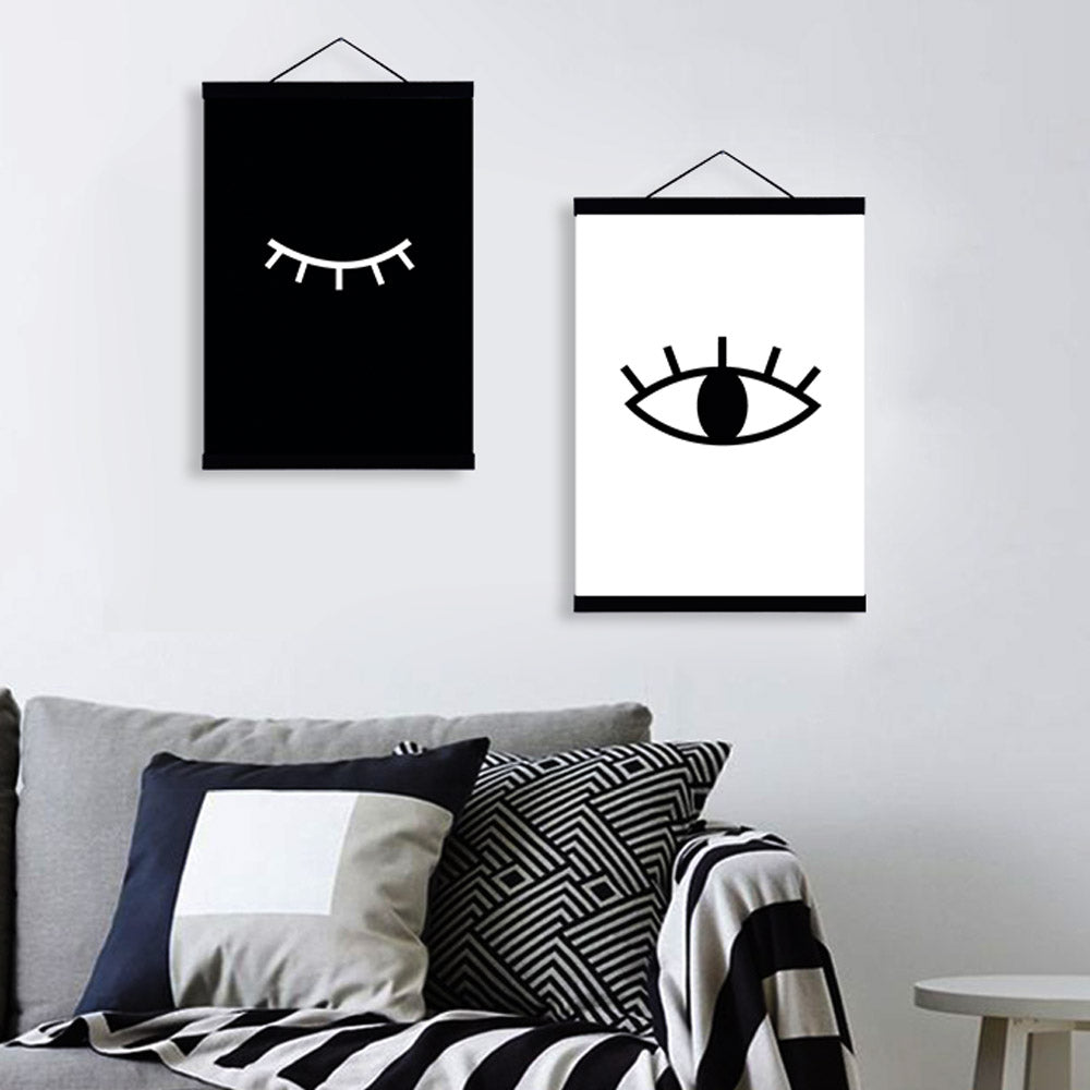 Black White Minimalist Eyes A4 Wooden Framed Posters Nordic Living Room Wall Art Canvas Painting Home Decor Print Picutre Scroll