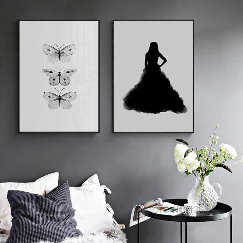 Posters And Prints Nordic Poster Wall Pictures For Living Room Canvas Art Butterfly Girl Wall Art Canvas Painting Unframed