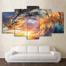 Load image into Gallery viewer, HD Printed 5 Piece Canvas Art Wave Sunset Ocean Seascape Painting christmas wall decoration Free Shipping CU-2586B
