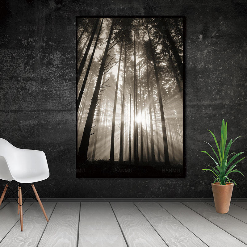 Canvas Painting Wall Picture Sun Forest Nordic Abstract Hope Living Room Landscape