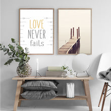Load image into Gallery viewer, New Beach Landscape Canvas Painting Love Never Fails Quote Posters Prints Wall Art Pictures for Living Room Home Decor Unframed

