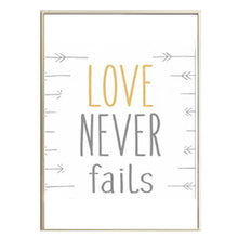 Load image into Gallery viewer, New Beach Landscape Canvas Painting Love Never Fails Quote Posters Prints Wall Art Pictures for Living Room Home Decor Unframed

