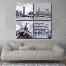 Load image into Gallery viewer, BANMU 4 Piece Wall Artworks Painting Canvas Art  decor home No Frame Famous Buildings  Roman Colosseum Big Ben Eiffel Tower
